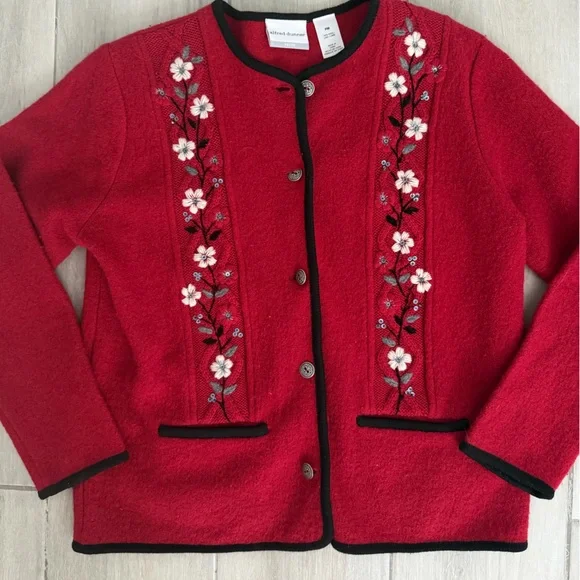 Alfred Dunner Red Cardigan with Floral Details - Picture 1 of 4